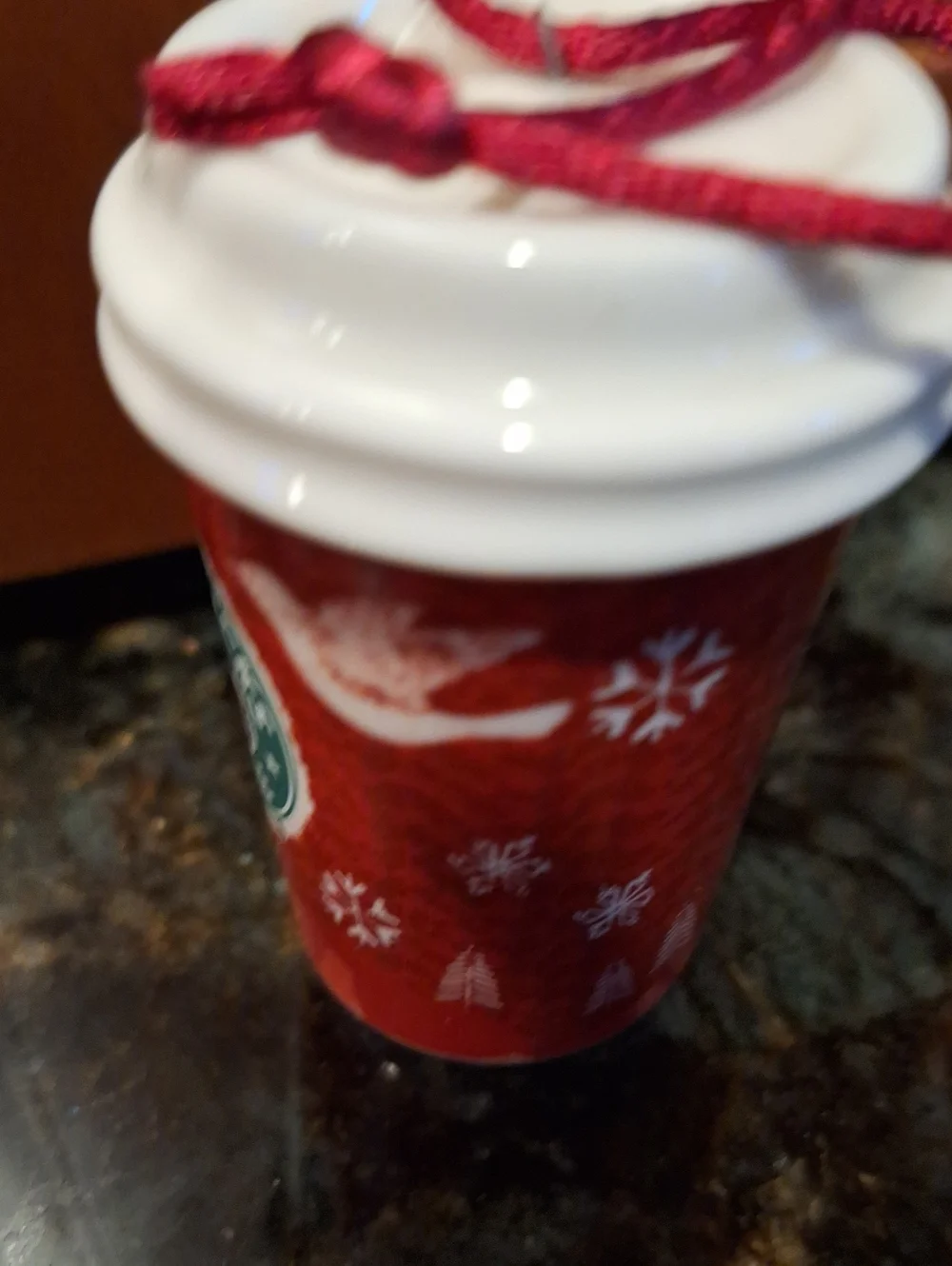Starbucks 2008 Red Holiday Cup Ornament with White Lid In Box